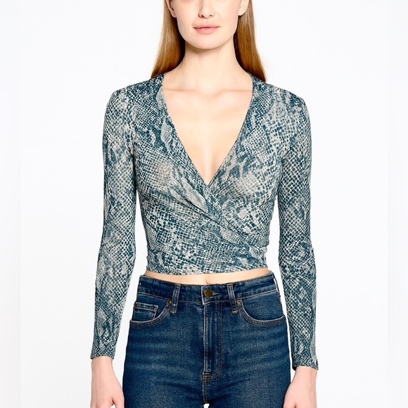 Only Hearts python snake print semi-sheer wrap blouse NWT - Picture 1 of 7